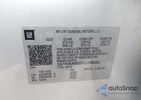 2019 Cadillac Xt5 Standard from USA, damaged, VIN 1GYKNARS2KZ206451